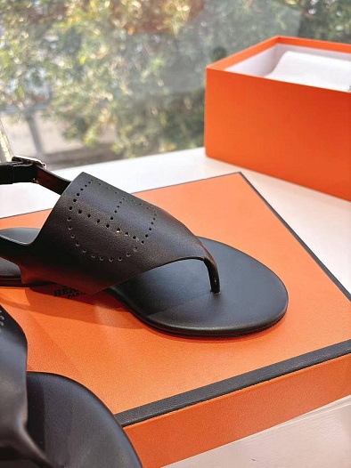 Женские кожаные сандалии Hermes Premium - Black   