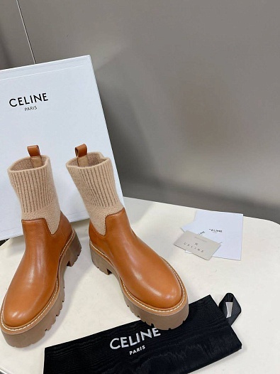 Женские комбинированные сапоги Celine Premium - Brown   