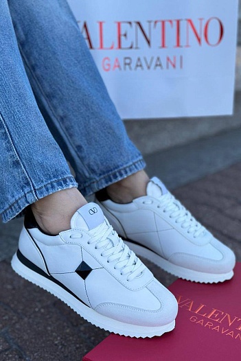Женские кожаные кроссовки Valentino - White / Black   