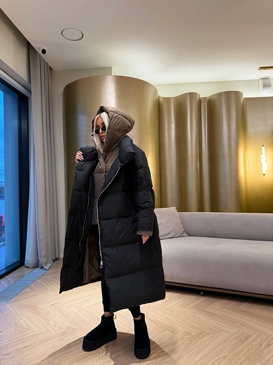 Женский пуховик с капюшоном Max Mara premium - Black