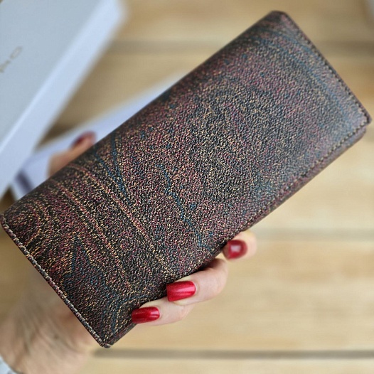 Кожаное портмоне Etro с узором пейсли 19x9 см   