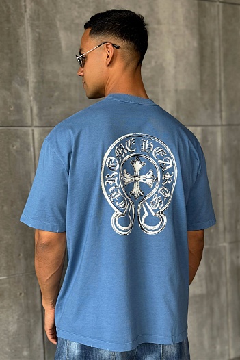 Мужская синяя футболка Chrome Hearts   