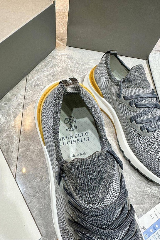 Текстильные кроссовки Brunello Cucinelli серого цвета