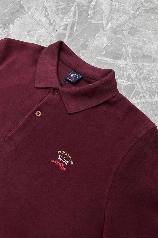 Бордовое поло с длинным рукавом Paul & Shark