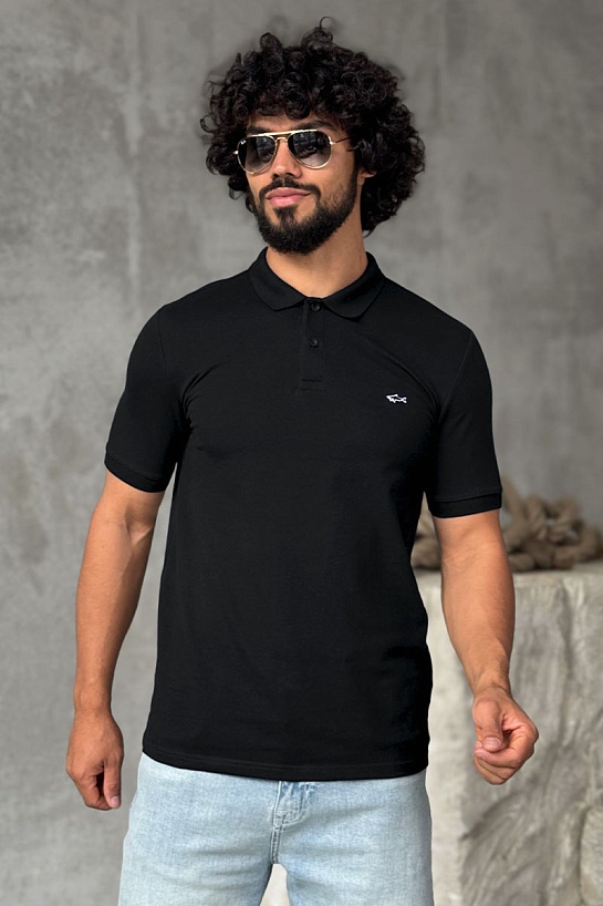 Чёрное поло Paul & Shark logo-embroidered