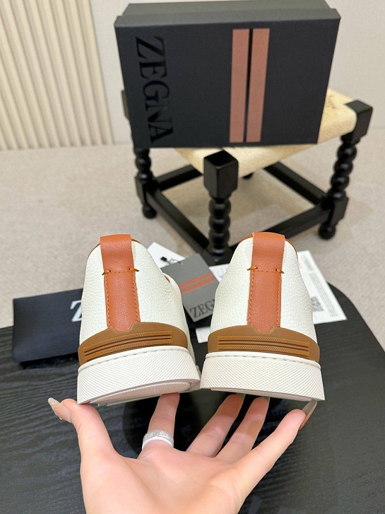 Кожаные кроссовки Ermenegildo Zegna Triple Stitch - White