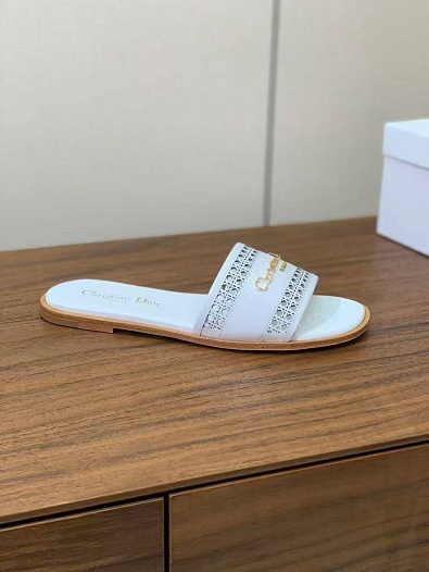 Женские кожаные шлёпанцы Dior Premium - White   