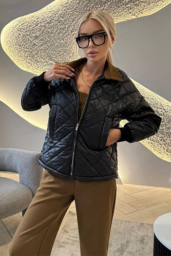 Женская стёганная куртка MIU MIU чёрного цвета   