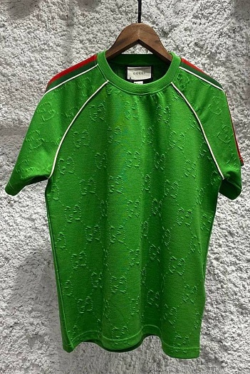 Зелёная оверсайз футболка Gucci logo all-over embossed   