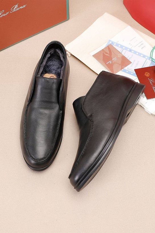 Кожаные лоферы с мехом Loro Piana Open Walk - Black