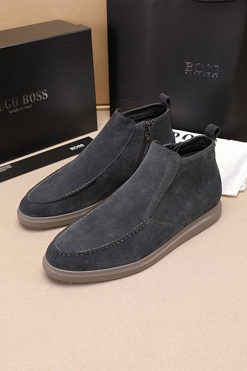 Замшевые лоферы с мехом Hugo Boss high-top - Grey   