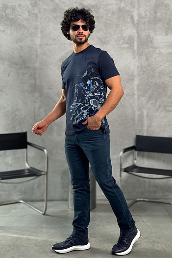 Мужская тёмно-синяя футболка Hermes   