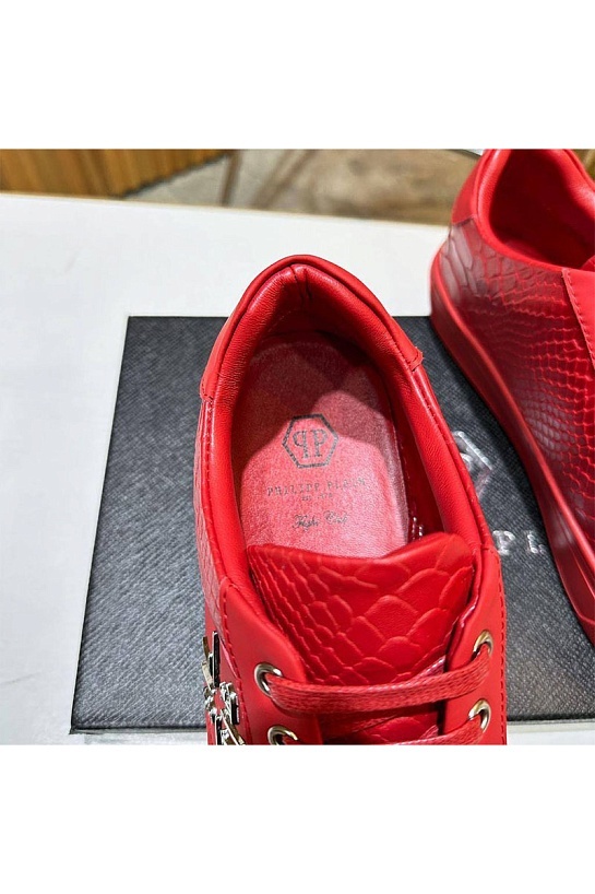 Мужские кожаные кроссовки Philipp Plein красного цвета