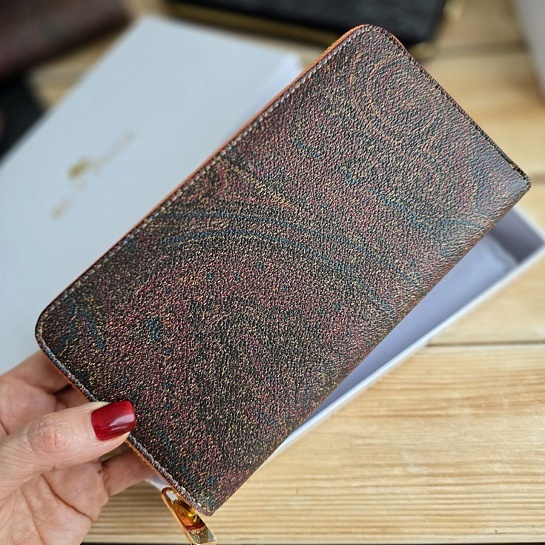 Кожаное портмоне Etro с узором пейсли 19x10 см