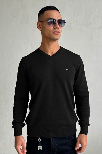 Мужской джемпер Tommy Hilfiger logo-embroidered - Black   