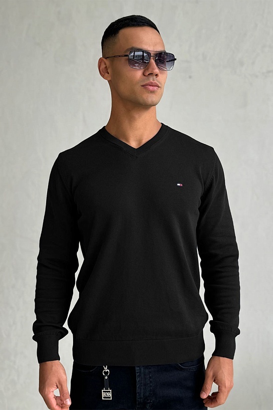 Мужской джемпер Tommy Hilfiger logo-embroidered - Black