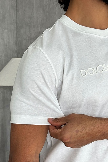 Мужская белая футболка Dolce & Gabbana logo-embroidered   