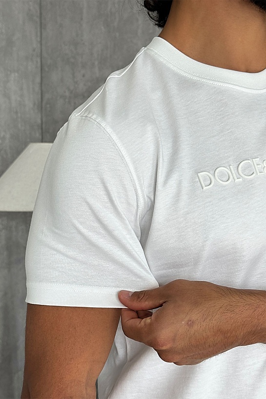 Мужская белая футболка Dolce & Gabbana logo-embroidered