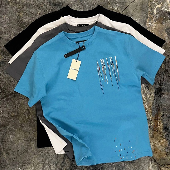 Синяя оверсайз футболка Amiri paint drip core