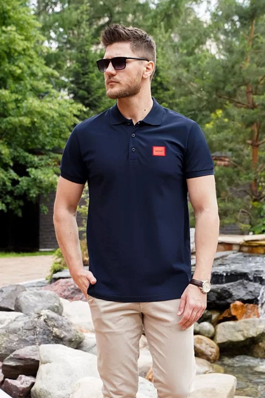 Мужское тёмно-синее поло Hugo Boss classic badge
