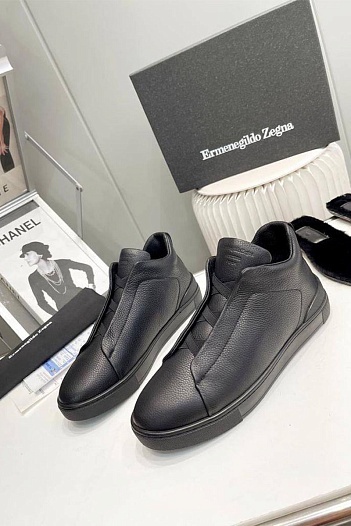 Кроссовки с мехом Ermenegildo Zegna Triple Stitch - Black   