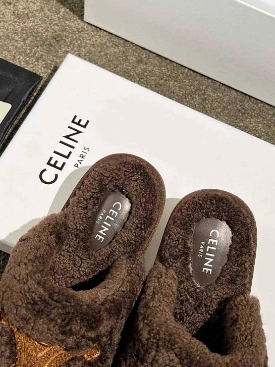 Женские меховые шлёпанцы Celine Triomphe premium