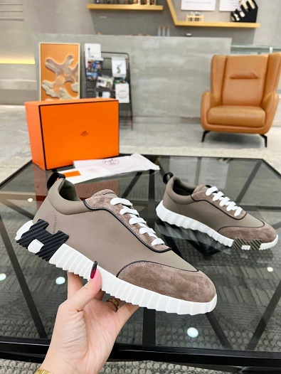 Мужские замшевые кроссовки Hermes Bouncing - Beige   