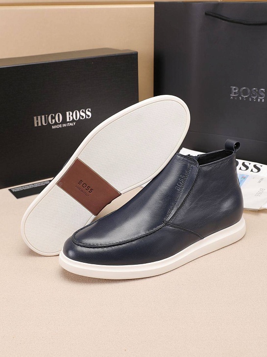 Кожаные лоферы с мехом Hugo Boss high-top - Navy