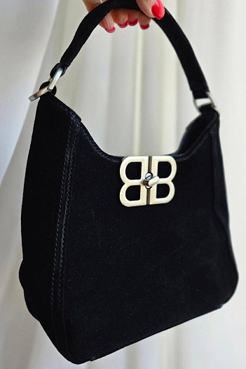 Женская чёрная замшевая сумка Balenciaga 23x16 см   