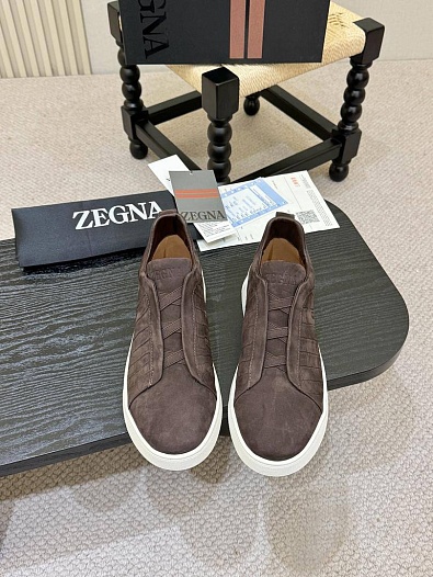 Мужские кроссовки Zegna Triple Stitch Alligator - Brown   