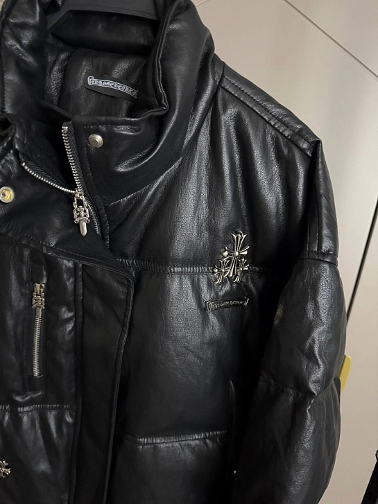 Женская пуховая куртка из эко кожи Chrome Hearts