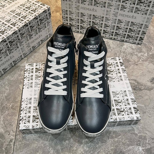 Кожаные кроссовки с мехом Premiata high-top - Navy   