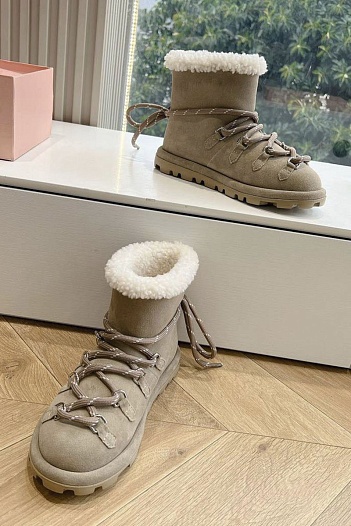 Женские замшевые угги с мехом MIU MIU Premium   