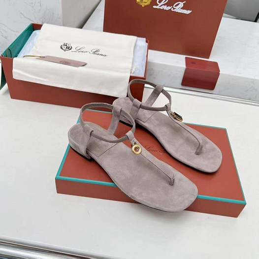 Женские замшевые сандалии Loro Piana Premium - Grey   