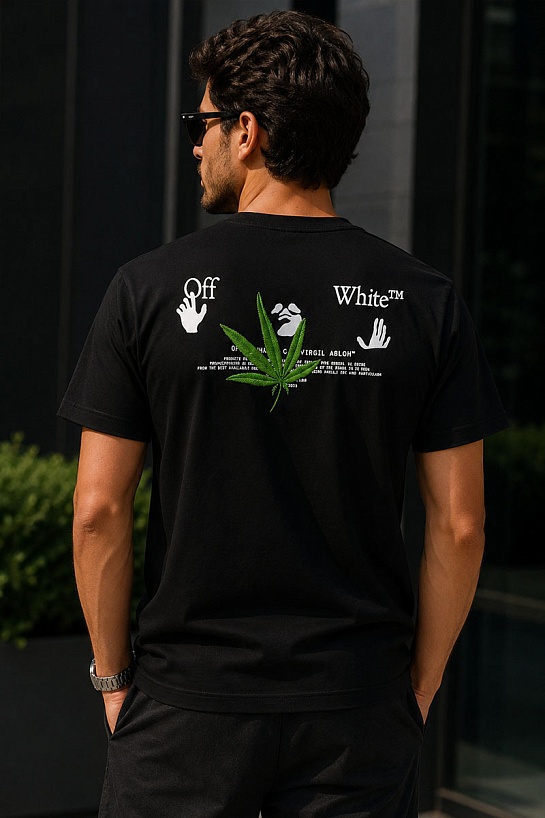 Чёрная футболка Off-White Weed Hands Off logo-print