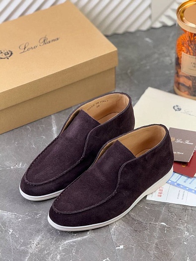 Замшевые лоферы с меховой стелькой Loro Piana Open Walk - Brown   