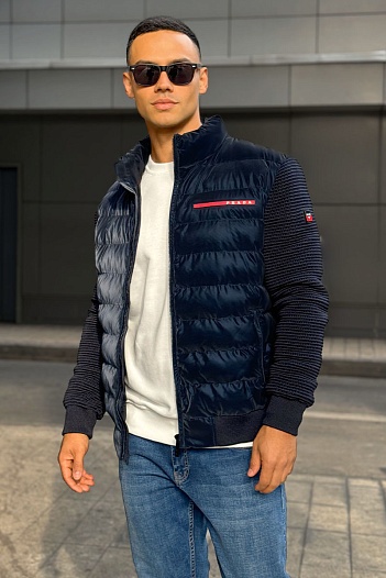 Куртка с вязаными рукавами Prada Linea Rossa - Navy   