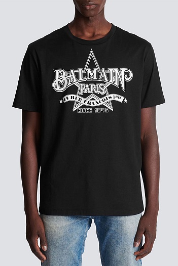 Мужская чёрная футболка Balmain Star logo-print   