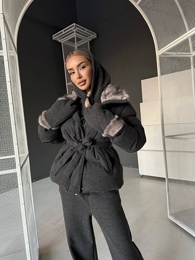 Темно-серый женский костюм тройка на флисе Loro Piana   