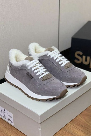 Женские замшевые кроссовки с мехом Brunello Cucinelli premium   