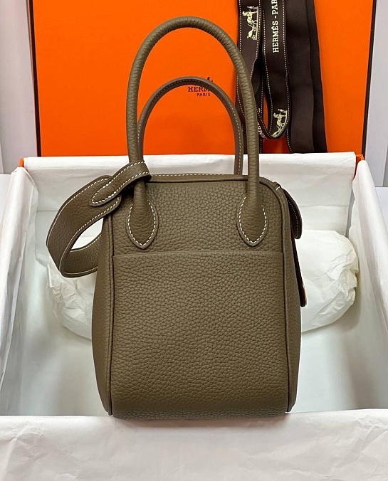Женская кожаная сумка Hermes Lindy Premium 26x18x13 см - Olive