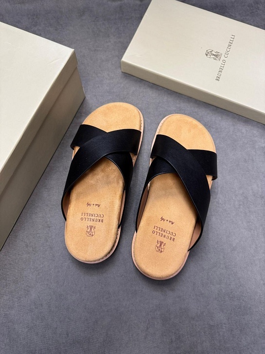 Кожаные шлёпанцы Brunello Cucinelli Crossover - Black