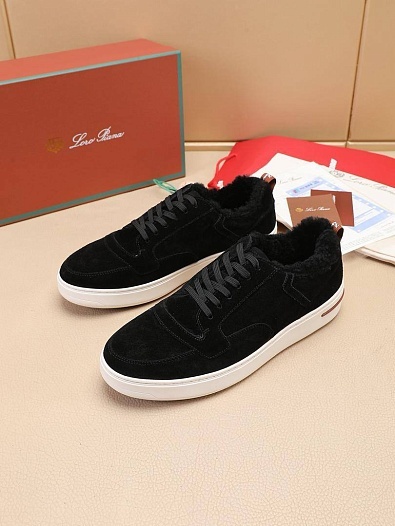 Кроссовки с мехом Loro Piana Newport Walk - Black   