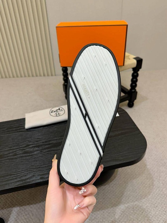 Мужские кожаные кроссовки Hermes Kid - Black