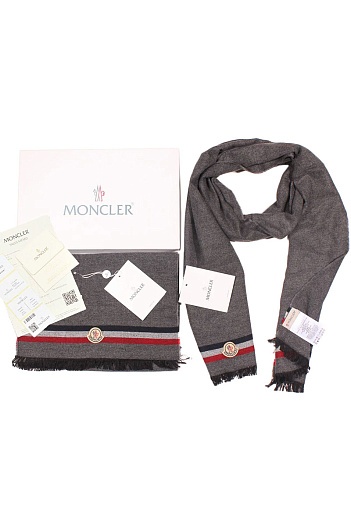 Мужской шарф серого цвета Moncler logo-patch 185х35 см   