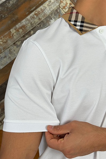Мужское белое поло Burberry check collar   