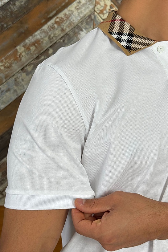 Мужское белое поло Burberry check collar