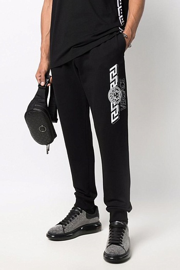 Мужские чёрные штаны Versace Greca-detail   