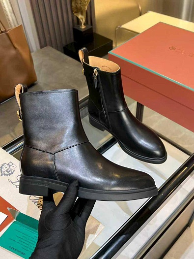 Женские кожаные сапоги Loro Piana premium - Black   