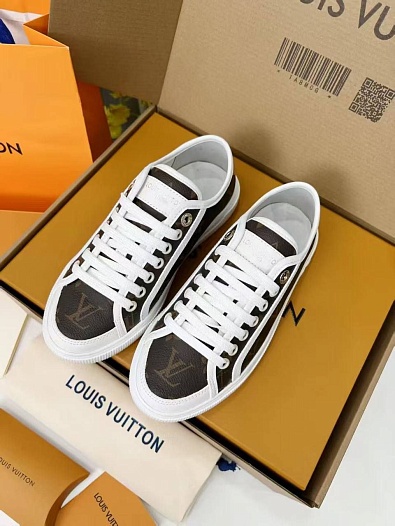 Женские кожаные кеды Louis Vuitton Premium - Brown   